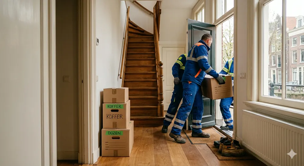 Ontruimingsteam sjouwt dozen uit Nederlandse woning